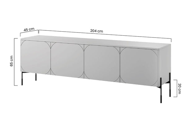 Comoda TV din pal, MDF si metal, cu 4 usi si 1 sertar, Sonatia RTV-200-4D1SZ Burgundy / Negru, l204xA45xH65 cm (7)