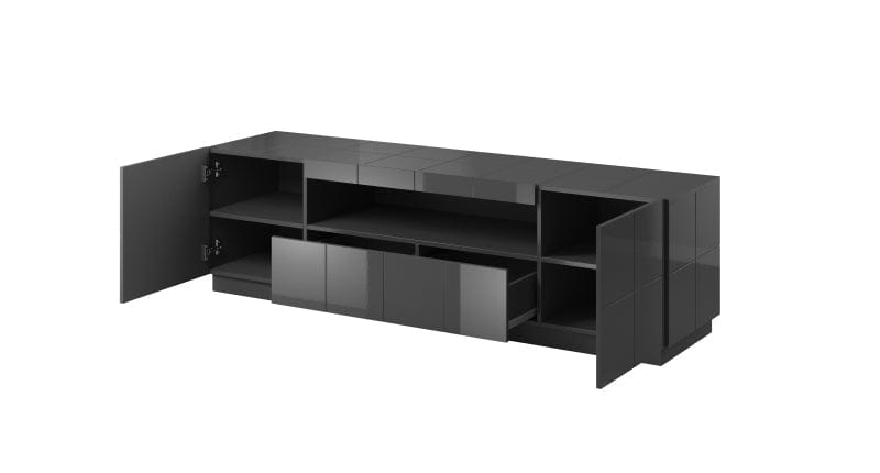 Comoda TV din pal, MDF si plastic, cu 2 sertare si 2 usi Reja Grafit / Negru, l184xA45xH57,5 cm (2)