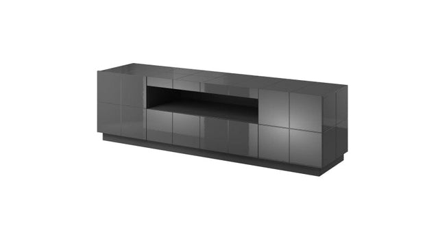 Comoda TV din pal, MDF si plastic, cu 2 sertare si 2 usi Reja Grafit / Negru, l184xA45xH57,5 cm (3)