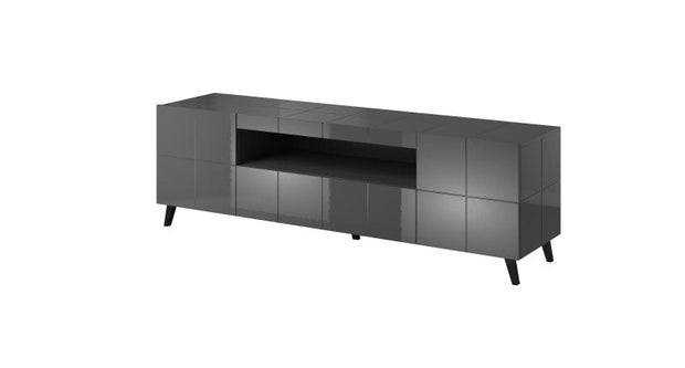 Comoda TV din pal, MDF si plastic, cu 2 sertare si 2 usi Reja Grafit / Negru, l184xA45xH57,5 cm (5)