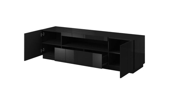 Comoda TV din pal, MDF si plastic, cu 2 sertare si 2 usi Reja Negru, l184xA45xH57,5 cm (1)