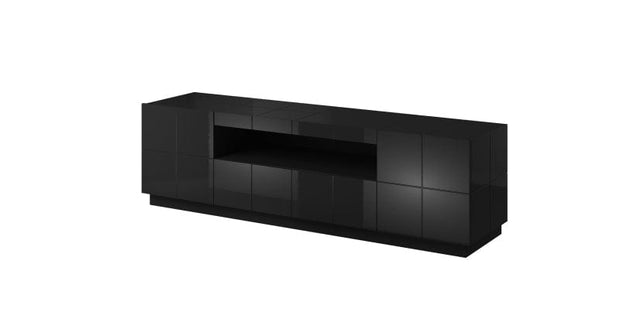 Comoda TV din pal, MDF si plastic, cu 2 sertare si 2 usi Reja Negru, l184xA45xH57,5 cm (2)