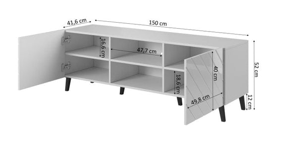 Comoda TV din pal, MDF si plastic, cu 2 usi, Abeto Alb / Negru, l150xA41,6xH52 cm (7)