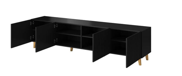 Comoda TV din pal, MDF si plastic, cu 3 usi, Pafos Negru / Auriu, l200xA40xH52 cm (4)