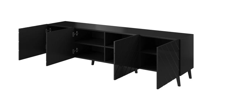 Comoda TV din pal, MDF si plastic, cu 4 usi, Abeto Negru, l200xA41,6xH52 cm (1)