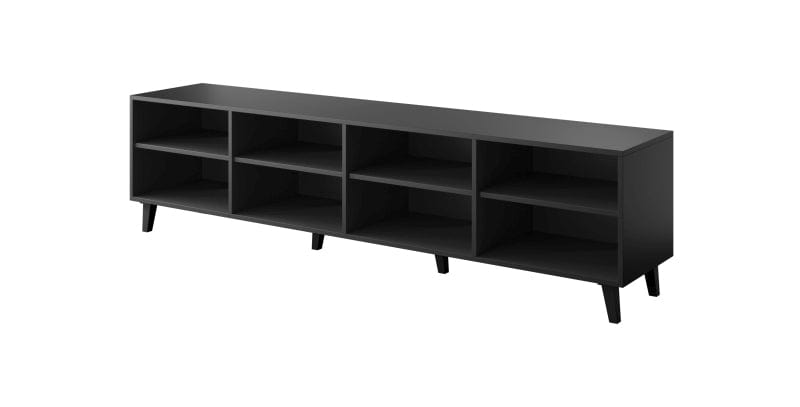 Comoda TV din pal, MDF si plastic, cu 4 usi, Asti Negru, l200xA42xH52 cm (2)