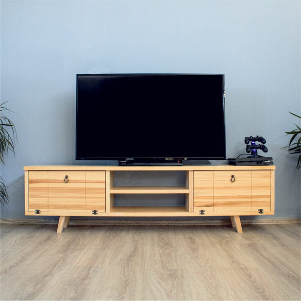 Comoda TV din pal si lemn, cu 2 usi, Helsinki Natural, l180xA30xH45 cm