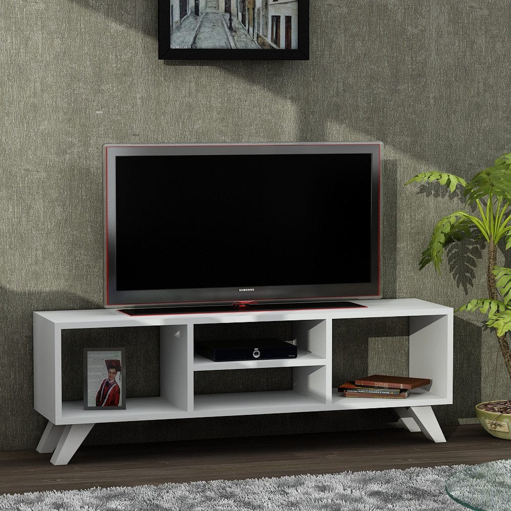 Comoda TV din pal si lemn, Yaren Alb, l125xA29,5xH41 cm