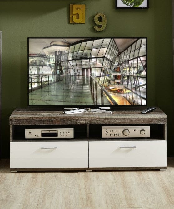 Innostyle Comoda TV din pal si MDF, cu 1 sertar si 1 usa Krone Small Alb / Natur, l140xA48xH50 cm