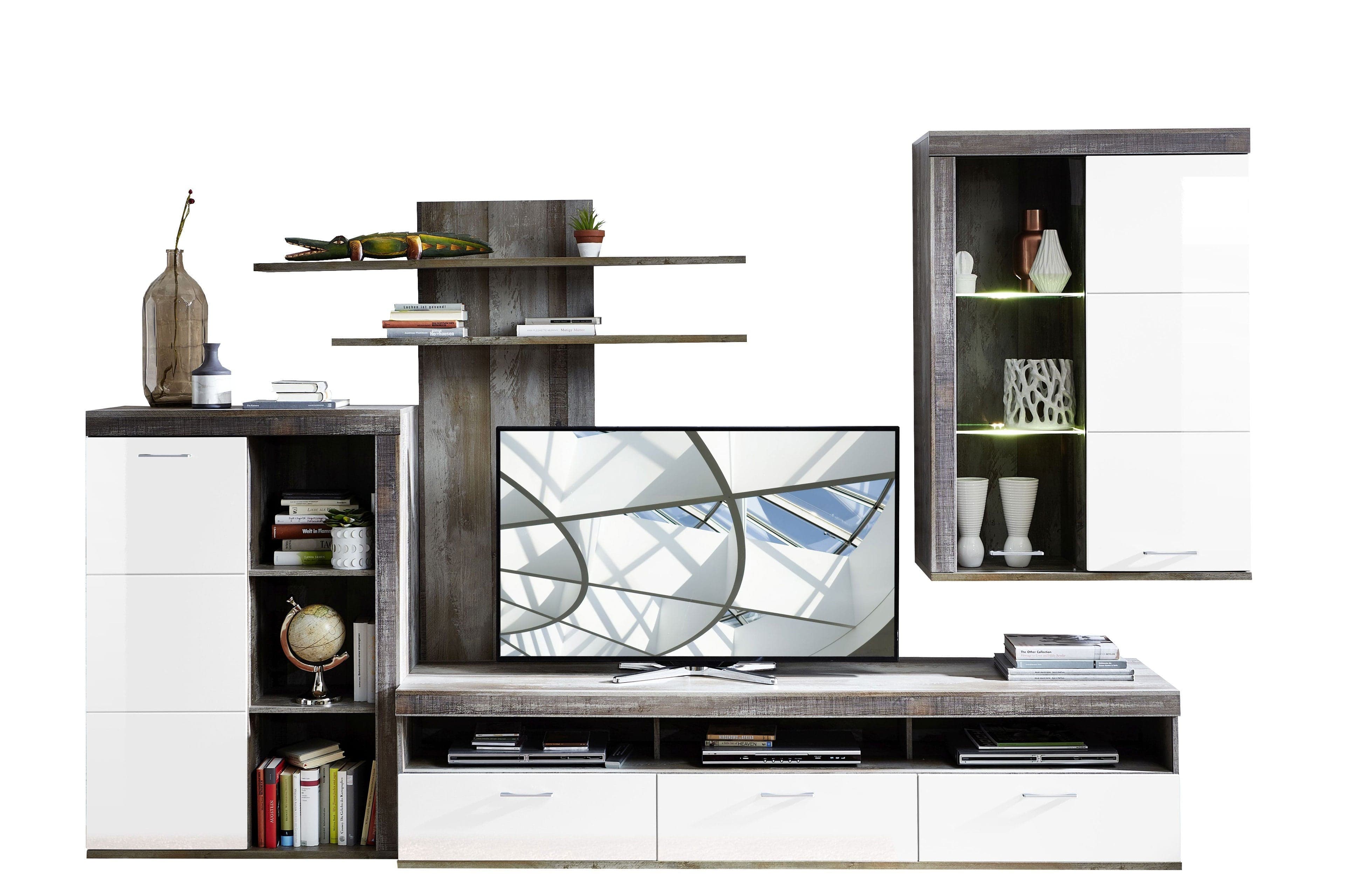 Innostyle Comoda TV din pal si MDF, cu 1 sertar si 2 usi Krone Large Alb / Natur, l210xA48xH50 cm