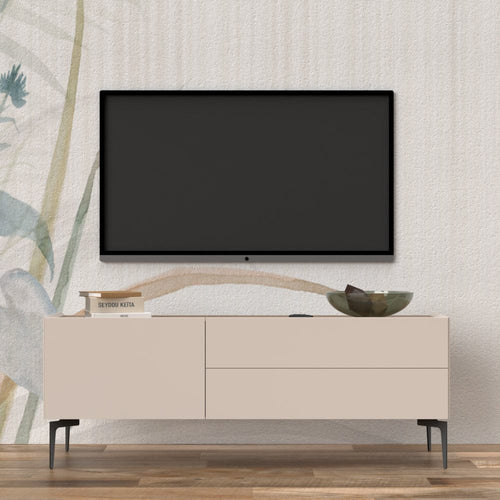 Comoda TV din pal si MDF, cu 1 sertar si 2 usi, Sky TV148N-1K2F/S45 Crem, l148xA47xH56 cm