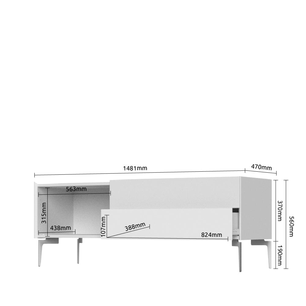 Comoda TV din pal si MDF, cu 1 sertar si 2 usi, Sky TV148N-1K2F/S45 Crem, l148xA47xH56 cm (3)