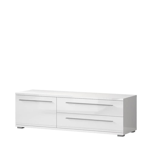 Comoda TV din pal si MDF, cu 1 usa si 2 sertare, Piano TV150-1K2F/PN Large Alb, l150xA45xH46 cm