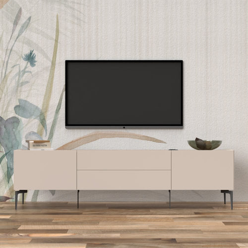 Comoda TV din pal si MDF, cu 2 sertare si 2 usi, Sky TV206N-2K2F/S45 Crem, l206xA47xH56 cm