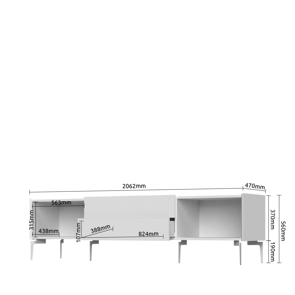 Comoda TV din pal si MDF, cu 2 sertare si 2 usi, Sky TV206N-2K2F/S45 Crem, l206xA47xH56 cm (5)