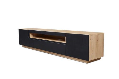 Bogart Comoda TV din pal si MDF, cu 2 usi, Loftia 200-2D1K Negru / Stejar Artisan, l200xA37xH41 cm