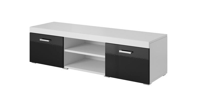 Comoda TV din pal si MDF, cu 2 usi, Samba Alb / Negru, l140xA39xH45 cm