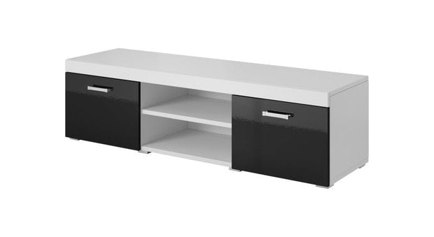 Comoda TV din pal si MDF, cu 2 usi, Samba Alb / Negru, l140xA39xH45 cm