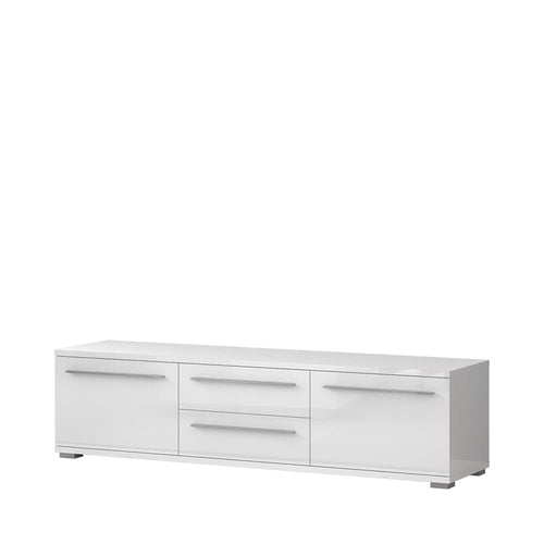 Comoda TV din pal si MDF, cu 2 usi si 2 sertare, Piano II TV180-2K2F/PN Large Alb, l180xA45xH46 cm