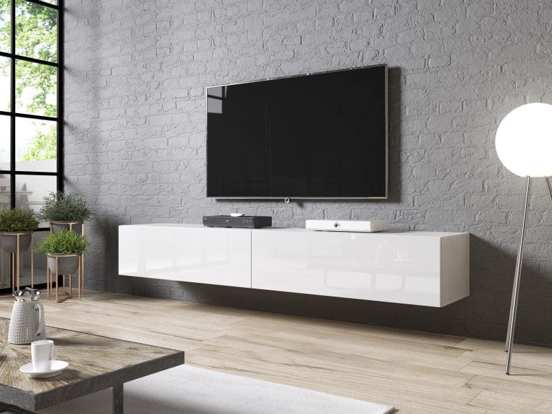 Comoda TV din pal si MDF, cu 2 usi, Slide Alb, l200xA40xH30 cm