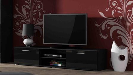 Comoda TV din pal si MDF, cu 2 usi, Soho Negru, l180xA43xH37 cm