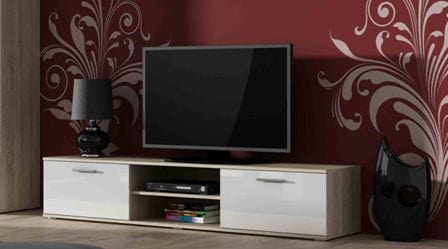 Comoda TV din pal si MDF, cu 2 usi, Soho Stejar / Alb, l180xA43xH37 cm