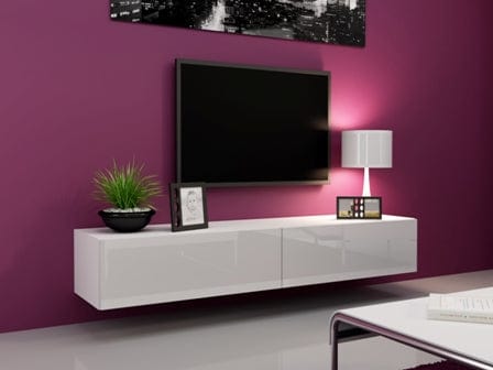 Comoda TV din pal si MDF, cu 2 usi, Vigo Alb, l180xA40xH30 cm