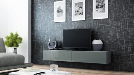 Comoda TV din pal si MDF, cu 2 usi, Vigo Gri, l180xA40xH30 cm