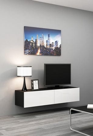 Comoda TV din pal si MDF, cu 2 usi, Vigo Negru / Alb, l140xA40xH30 cm