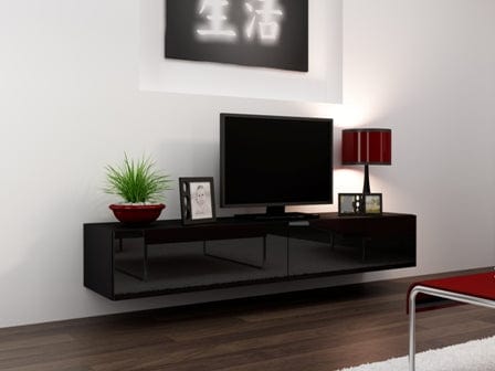 Comoda TV din pal si MDF, cu 2 usi, Vigo Negru, l180xA40xH30 cm