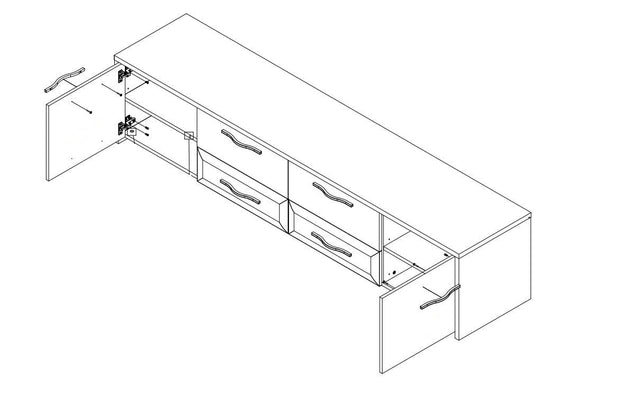 Comoda TV din pal si MDF, cu 4 sertare si 2 usi, Gala Extra Large Bej / Nuc Pacific, l219xA46xH48 cm (2)