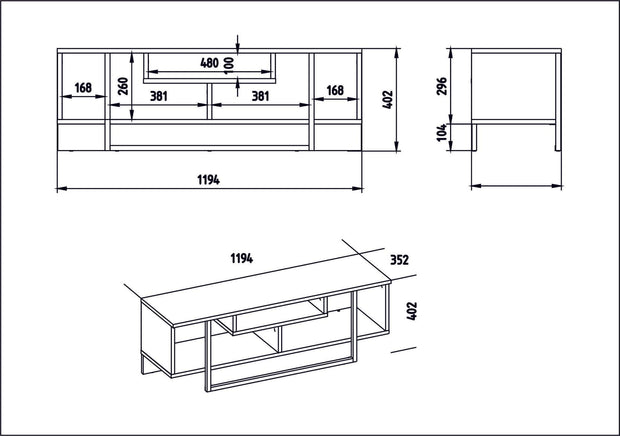 Comoda TV din pal si metal, Asal 120 Alb/ Negru, l119,4xA35,2xH40,2 cm (3)