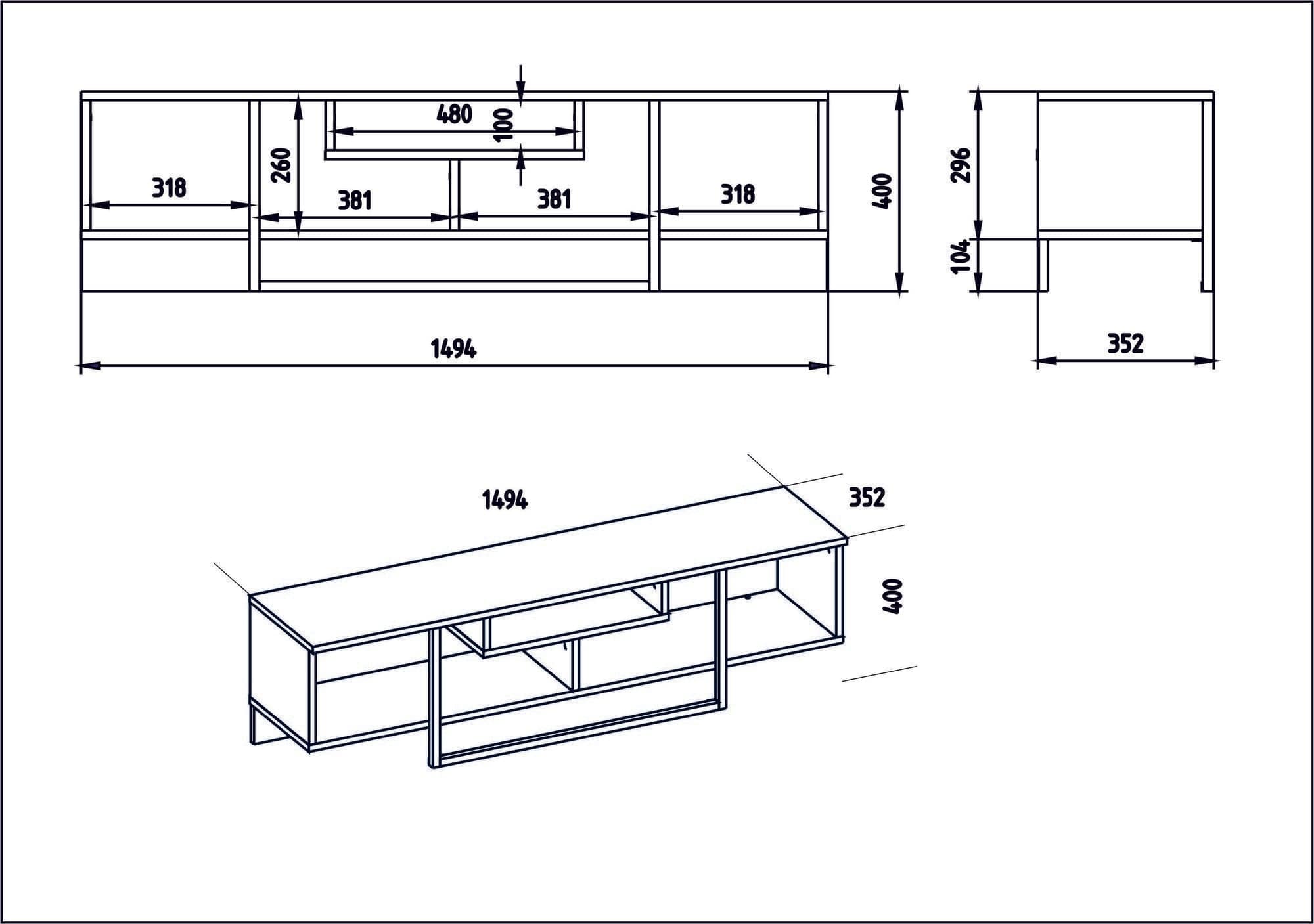 Comoda TV din pal si metal, Asal 150 Alb/ Negru, l119,4xA35,2xH40,2 cm (3)