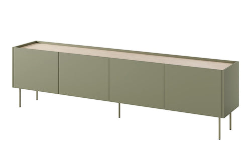 Bogart Comoda TV din pal si metal, cu 1 sertar si 4 usi, Desin 220-4D1SZ Verde Olive, l220xA40xH60 cm