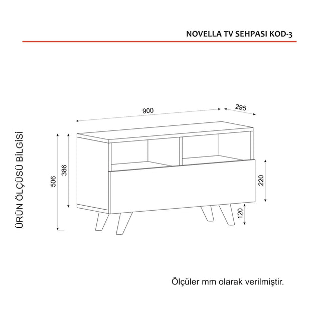 Comoda TV din pal si metal, cu 1 usa, Novella K3 Alb / Nuc, l90xA29,5xH50,6 cm (3)