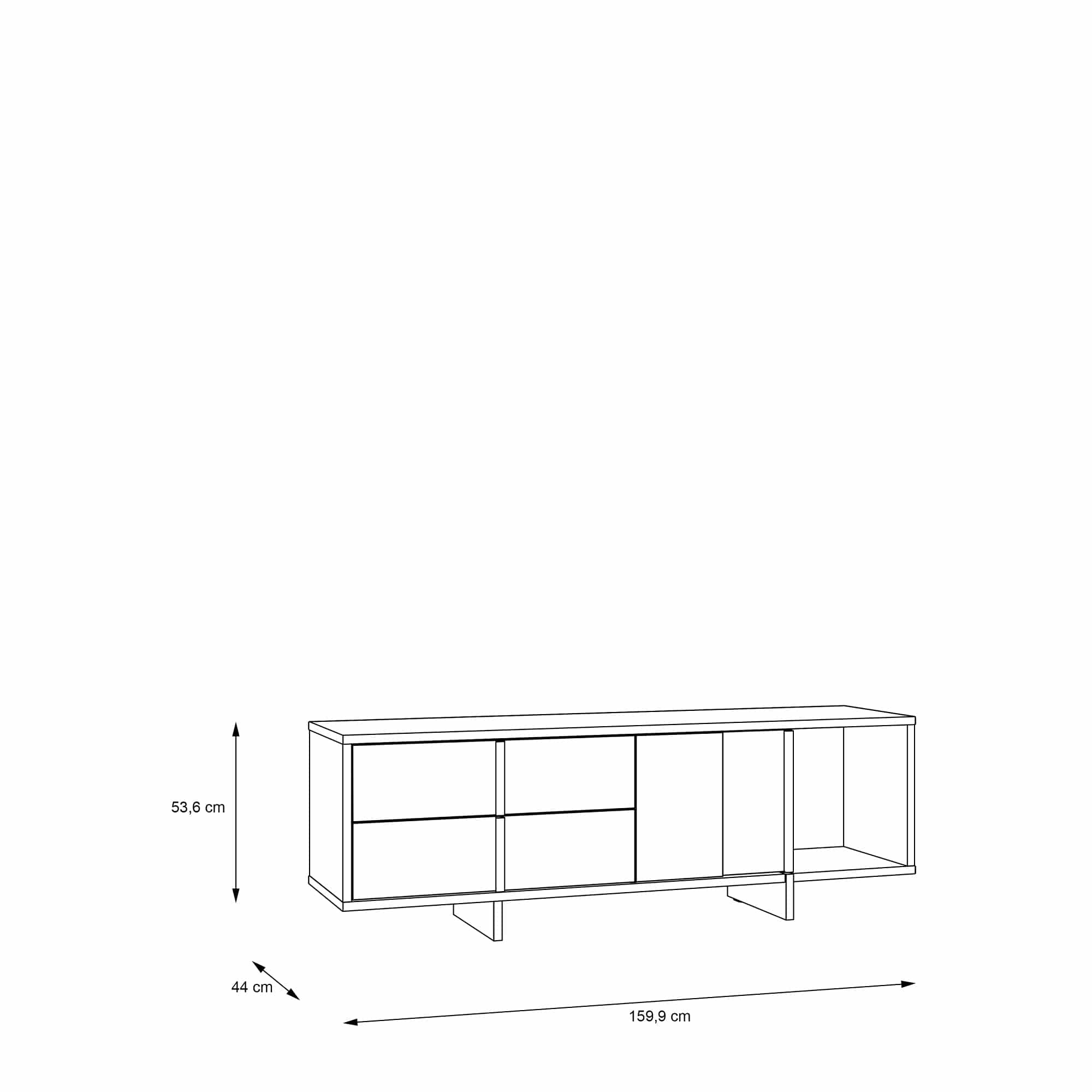 Comoda TV din pal si metal, cu 2 sertare si 1 usa, Jokkaz Stejar Flagstaff / Negru, l159,5xA44xH53,6 cm (7)