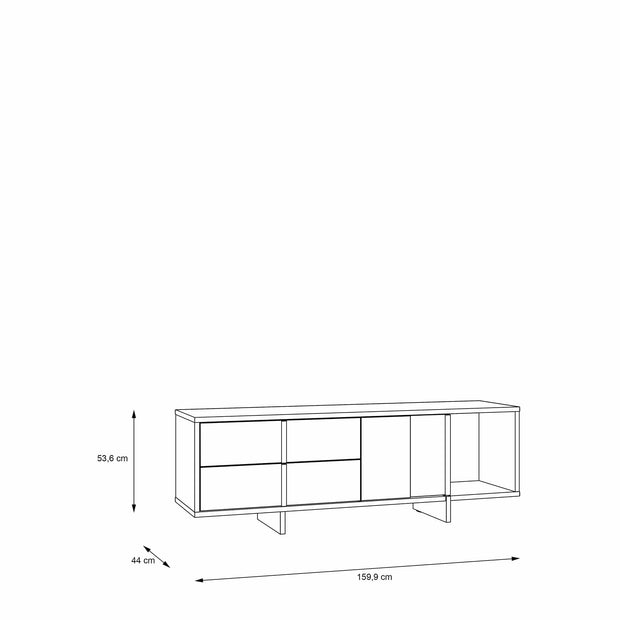 Comoda TV din pal si metal, cu 2 sertare si 1 usa, Jokkaz Stejar Flagstaff / Negru, l159,5xA44xH53,6 cm (7)