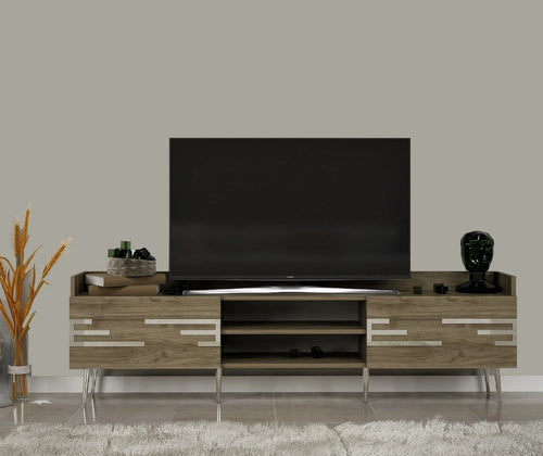 Comoda TV din pal si metal, cu 2 usi, Adriana Nuc, l183,6xA52,6xH29,6 cm - SomProduct Romania