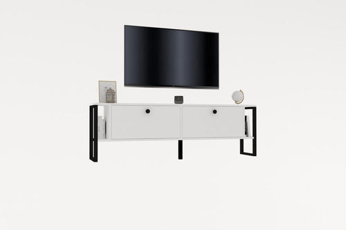 Comoda TV din pal si metal, cu 2 usi, Ahu Alb, l160xA24,5xH50,4 cm - SomProduct Romania