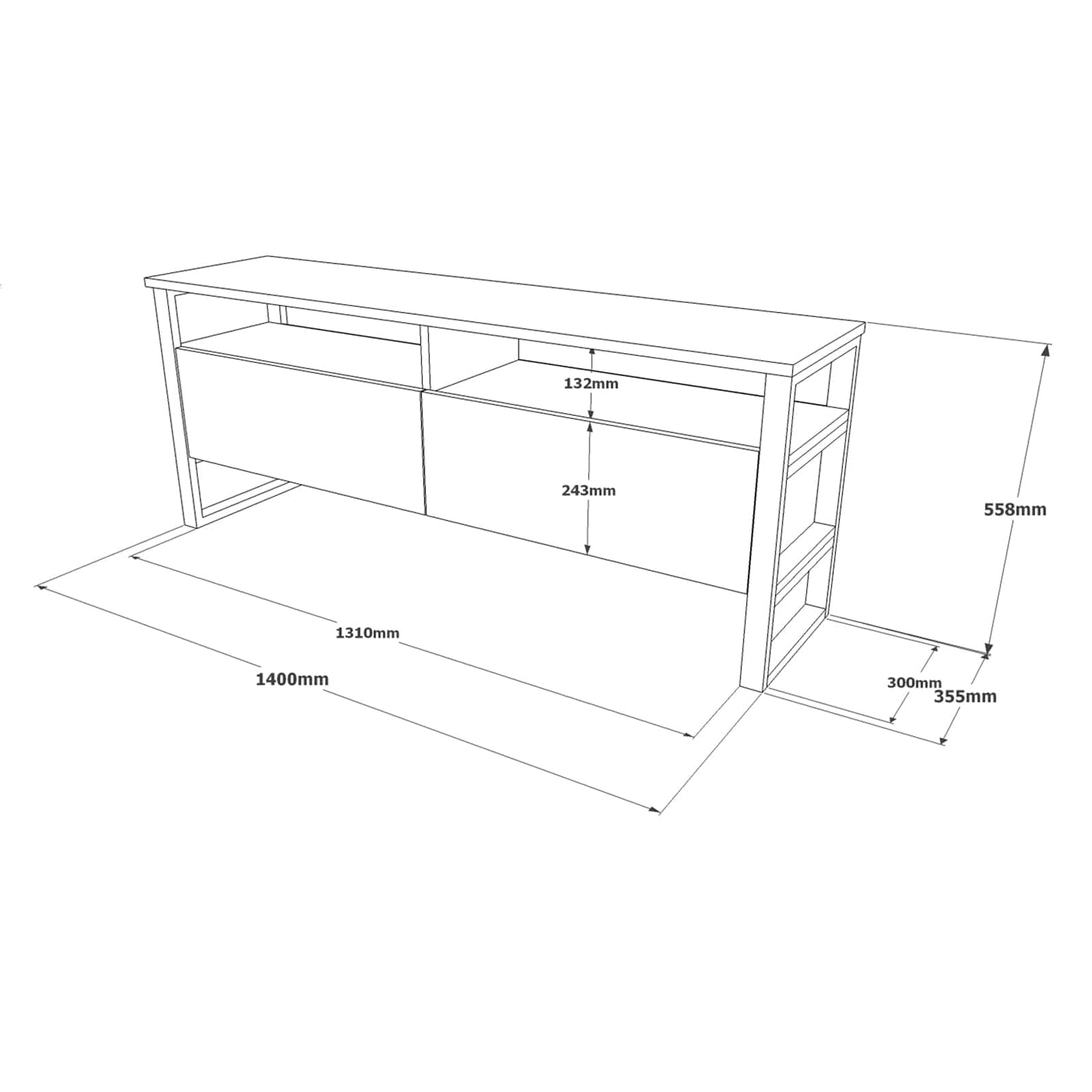 Comoda TV din pal si metal, cu 2 usi, Luvio LV11-RG Gri / Negru, l140xA35,5xH55,8 cm (6)