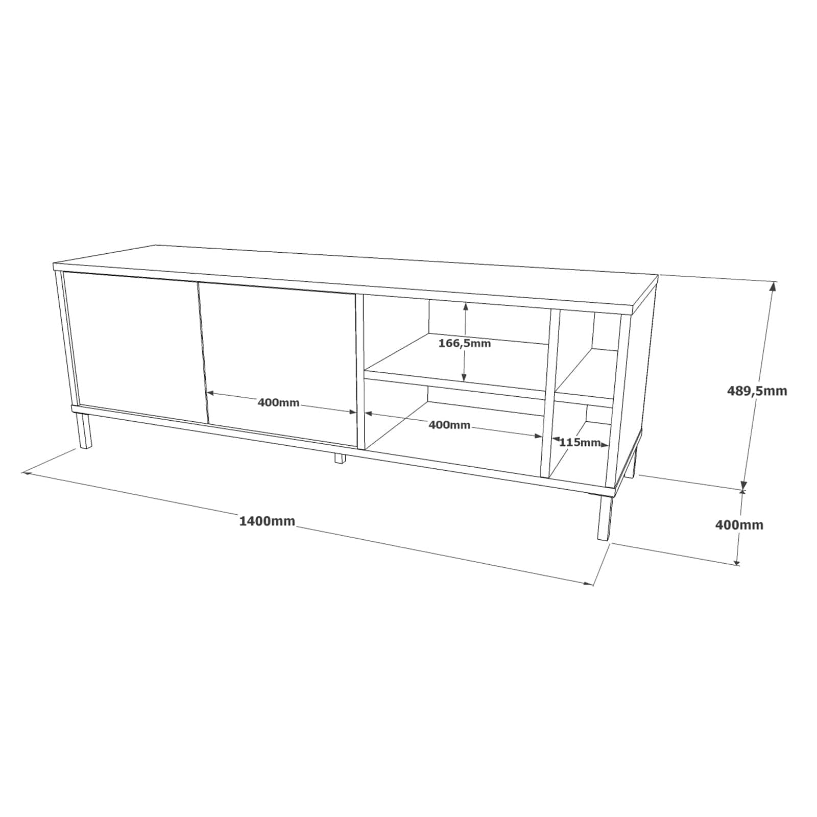 Comoda TV din pal si metal, cu 2 usi, Luvio LV8-RG Gri / Negru, l140xA40xH48,9 cm (6)