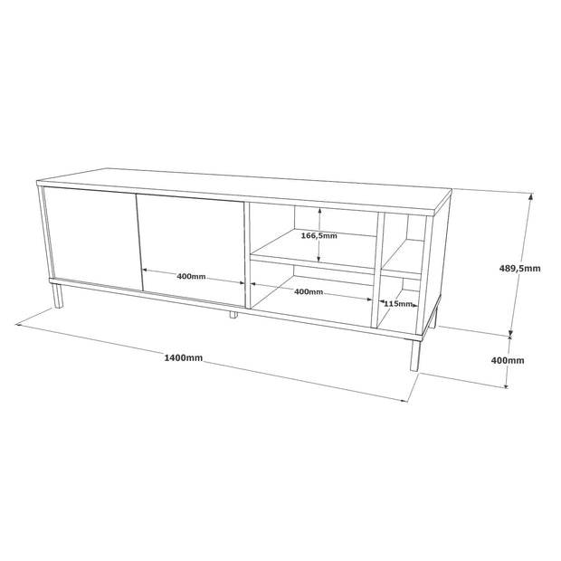 Comoda TV din pal si metal, cu 2 usi, Luvio LV8-RG Gri / Negru, l140xA40xH48,9 cm (6)