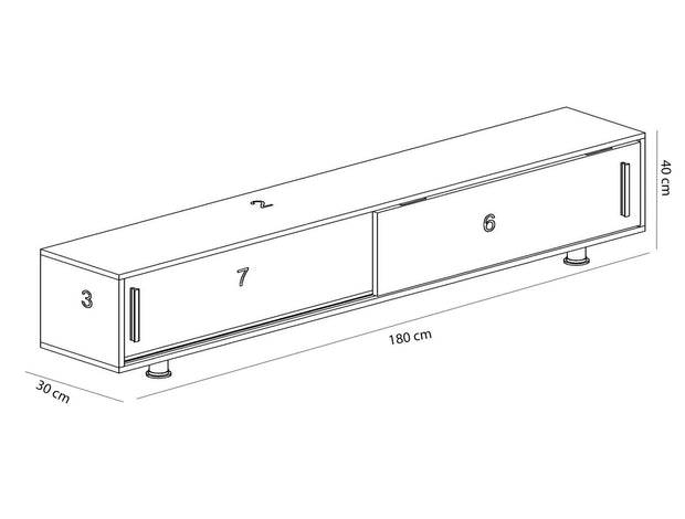 Comoda TV din pal si metal, cu 2 usi, Nehi Alb, l180xA30xH40 cm (3)