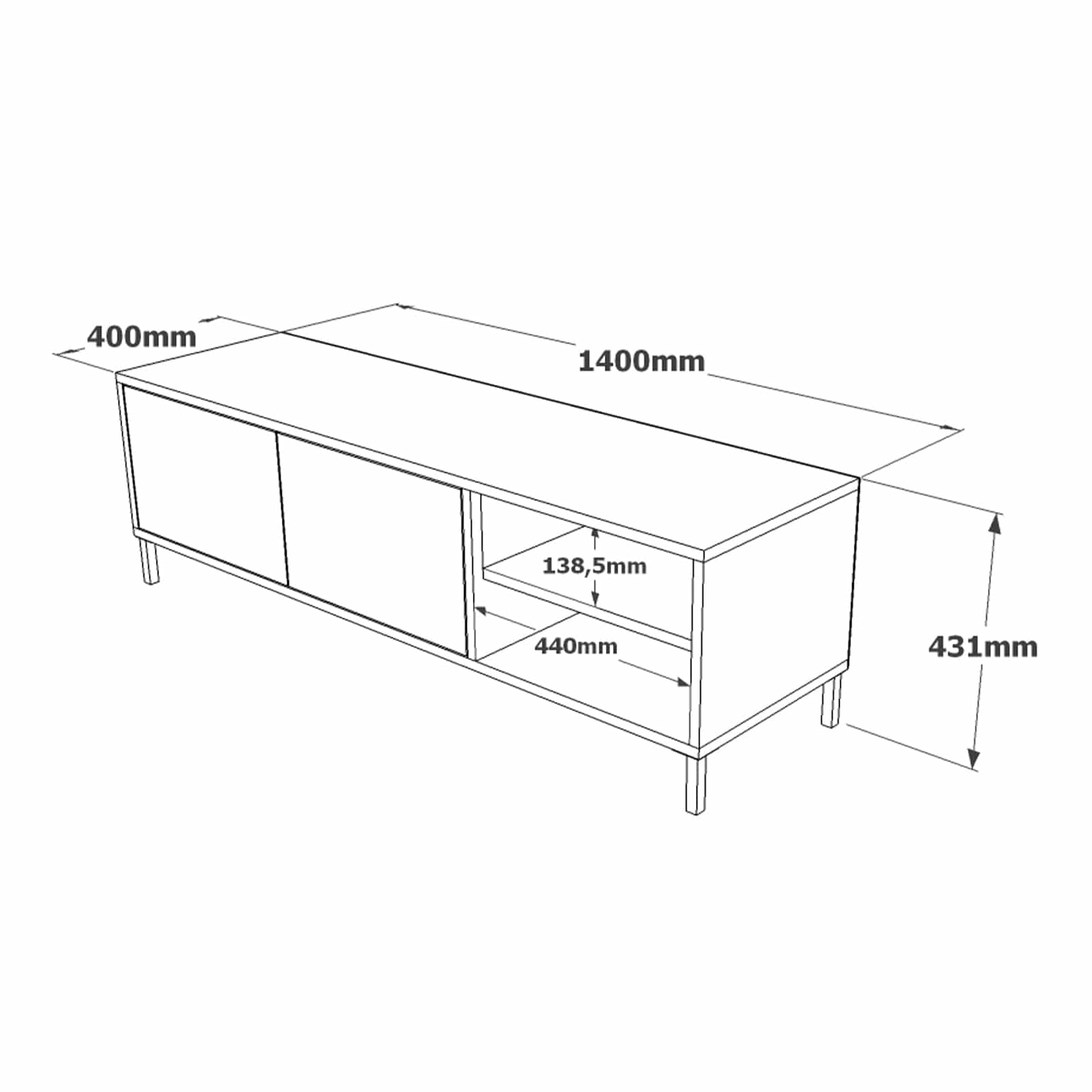 Comoda TV din pal si metal, cu 2 usi Retro RT3-KF Marmura / Natural, l140xA40xH43,1 cm (5)