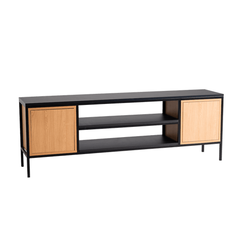 Comoda TV din pal si metal, cu 2 usi, Skap Natural / Negru, l180xA40xH60 cm