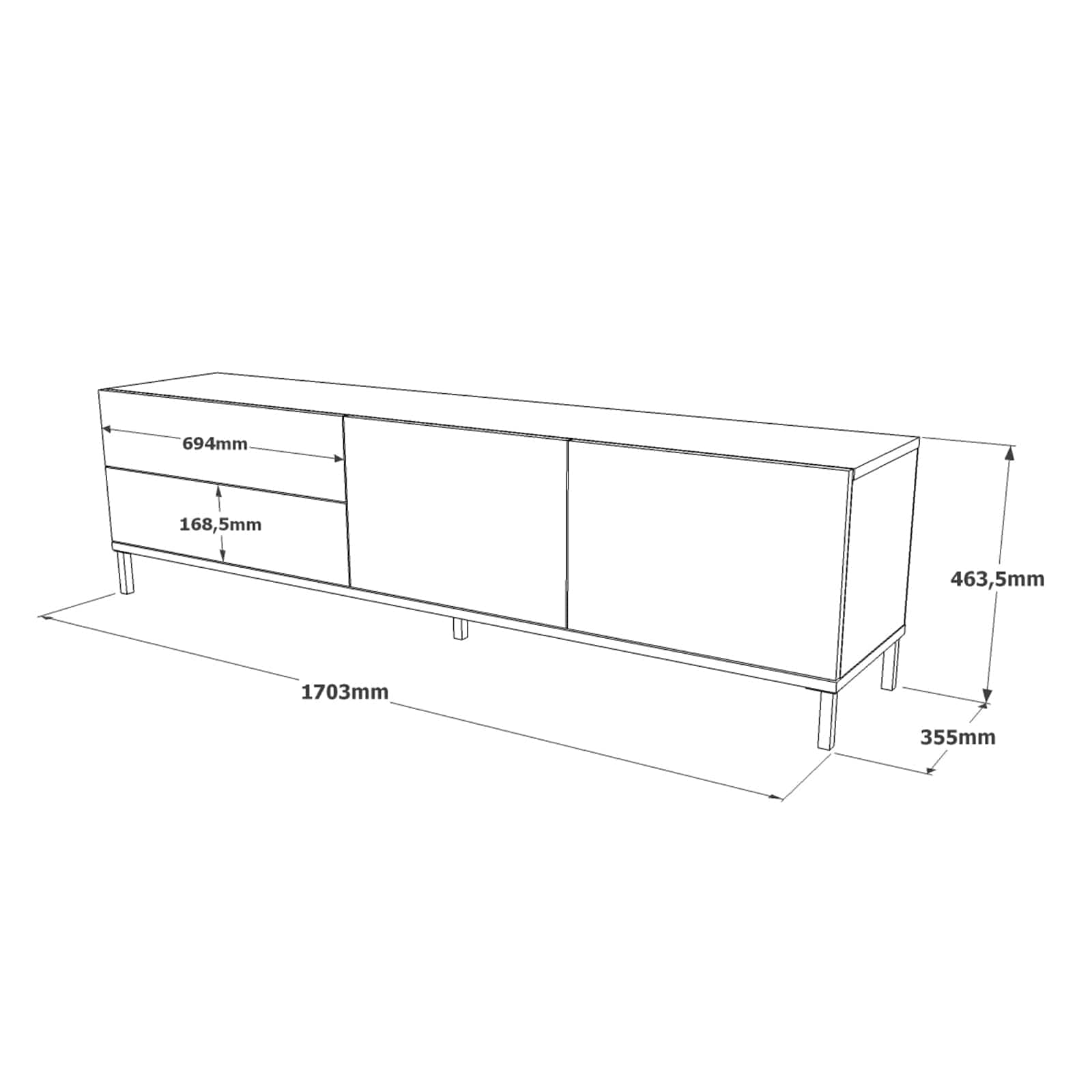 Comoda TV din pal si metal, cu 4 usi, Luvio LV6-KL Stejar / Negru, l170,3xA35,3xH46,5 cm (6)