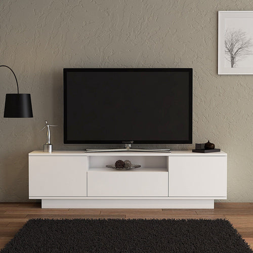 Comoda TV din pal si plastic, cu 3 usi, Yuki Alb, l160xA30xH45 cm - SomProduct Romania