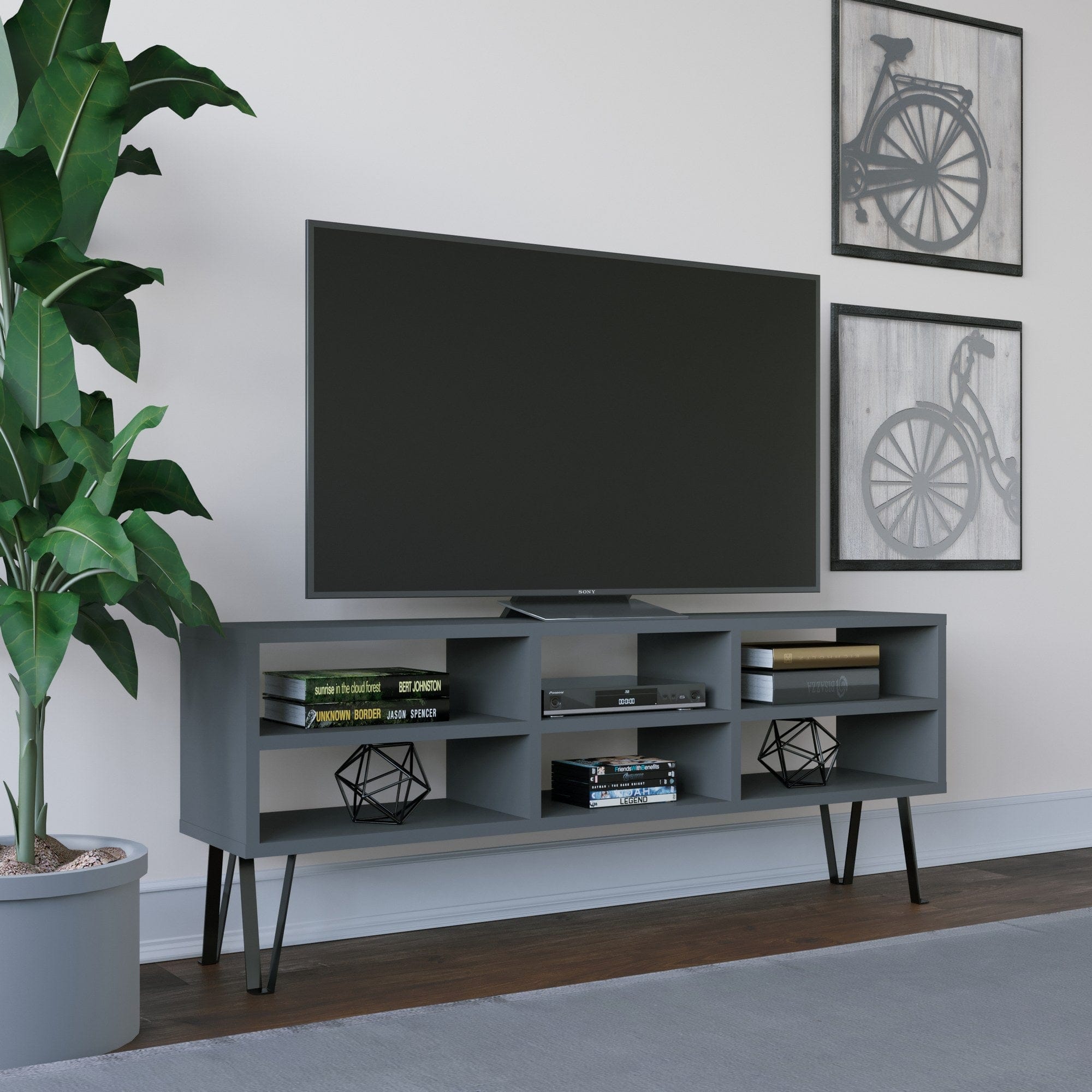 Comoda TV din pal si plastic, Judd Antracit, l120xA25xH46,6 cm - SomProduct Romania