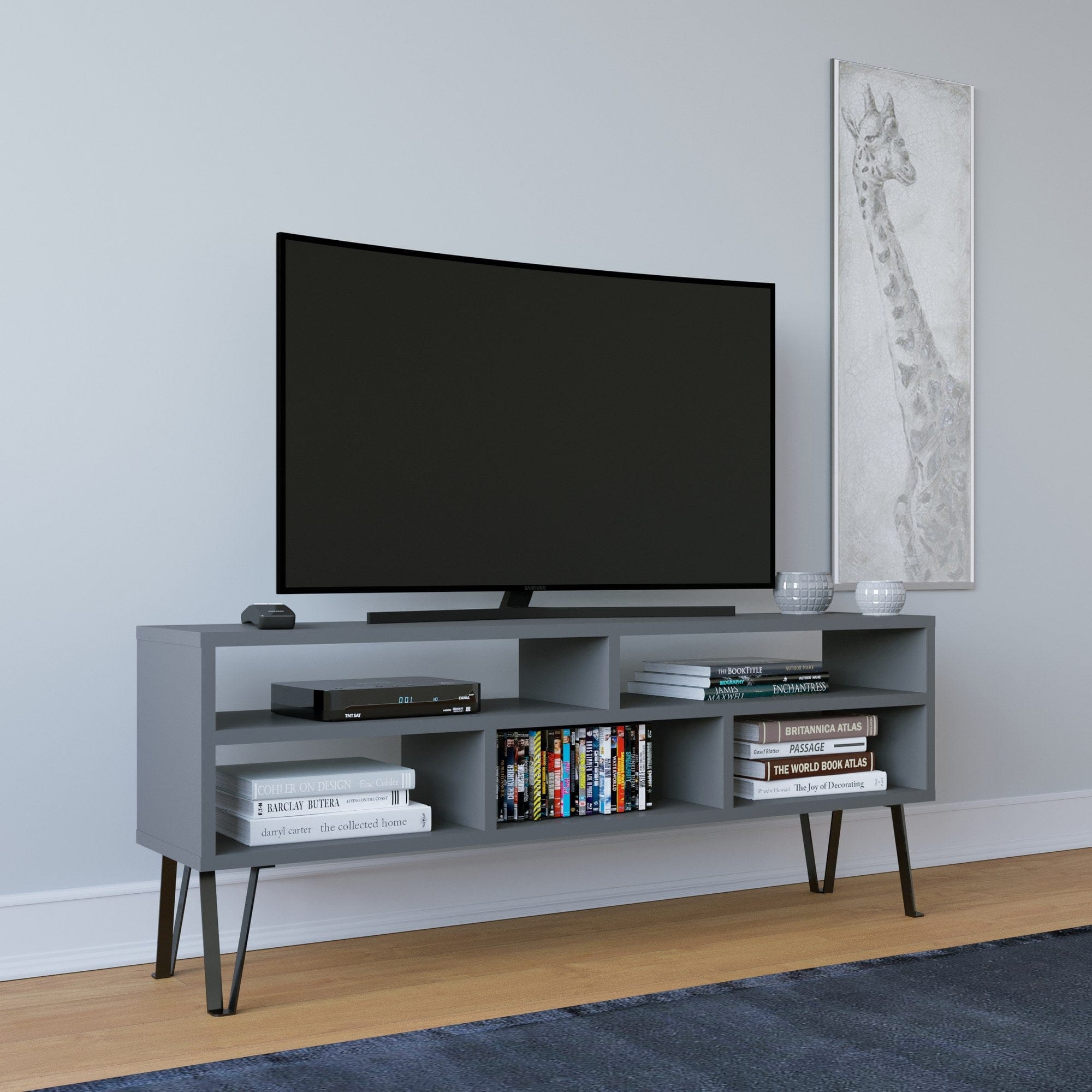 Comoda TV din pal si PVC, Ebuda Antracit, l120xA25xH46,6 cm - SomProduct Romania