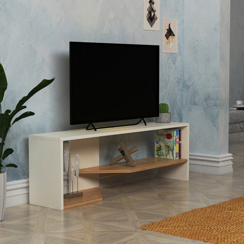 Comoda TV din pal si PVC, Vega Stejar / Alb, l123,6xA27,8xH40 cm - SomProduct Romania